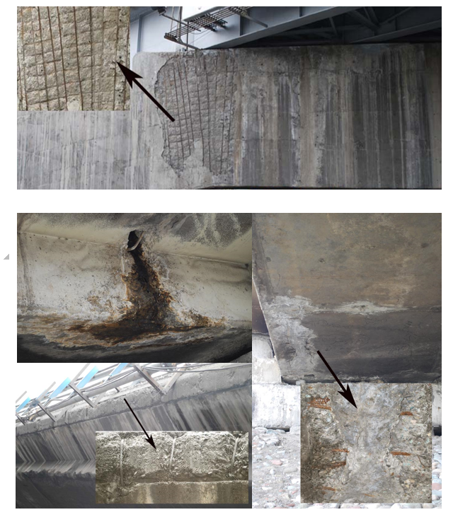 Photographs documenting concrete deterioration and damage