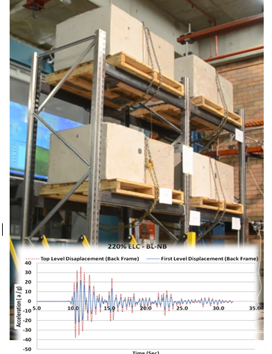 Full-scale cold-formed steel frame during shaking-table testing